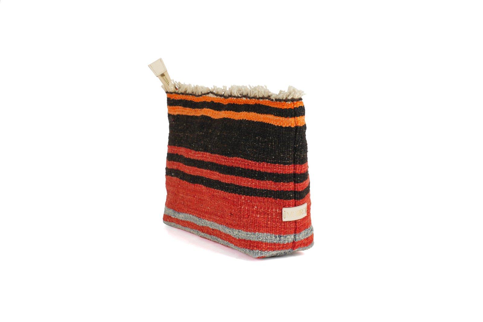 DSC06955 (1) Kilim Clutch in Dark Grey and Red Stripes - Görsel 1